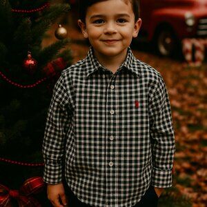 Ralph Lauren Holiday Plaid Boys Button Up Shirt Green Red 8